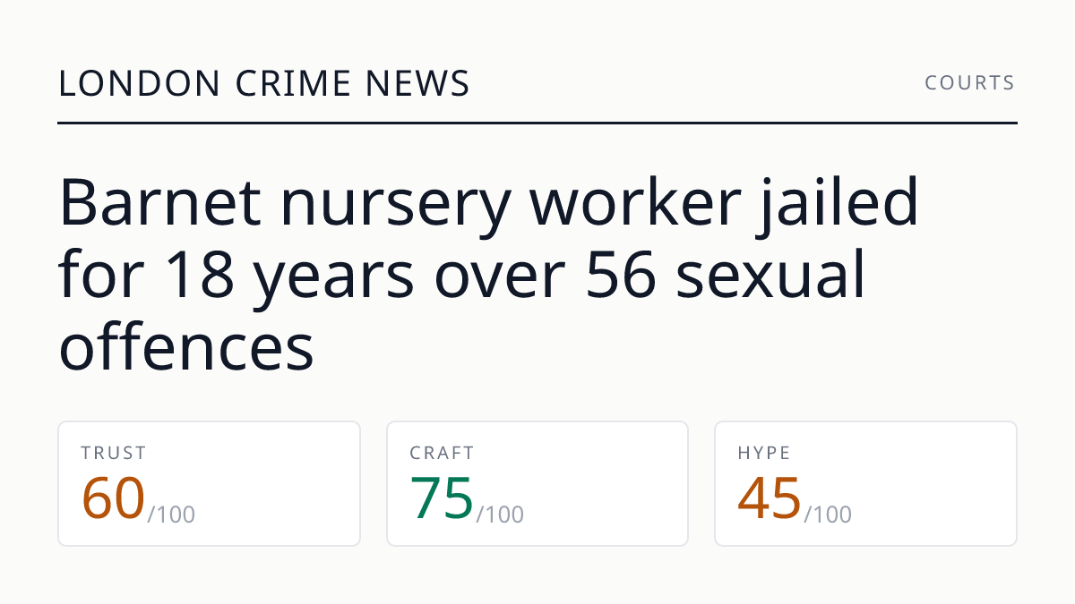 Barnet nursery worker jailed for 18 years over 56 sexual offences