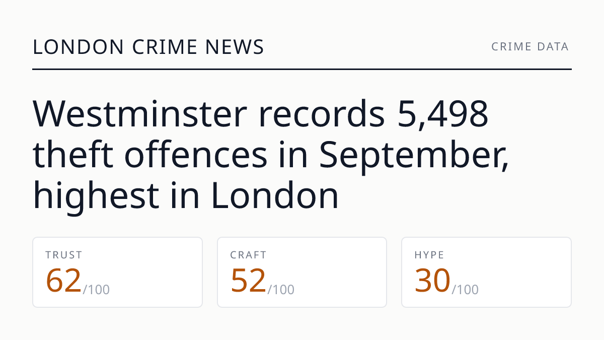 Westminster records 5,498 theft offences in September, highest in London